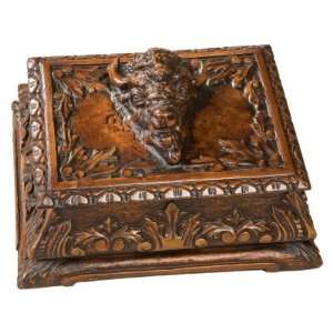  OK Casting Buffalo Top Carved Box   8W x 3H in. Kitchen 