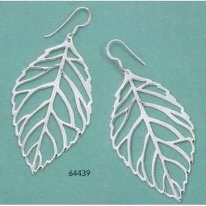   Silver French Wire Earrings w/Cut Out Leaf Design, 2 in Jewelry