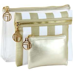 Trina Gold Kelly Stripe Cosmetic Pouch Set   3 Pieces 