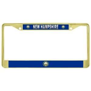 New Hampshire State Flag Gold Tone Metal License Plate Frame Holder