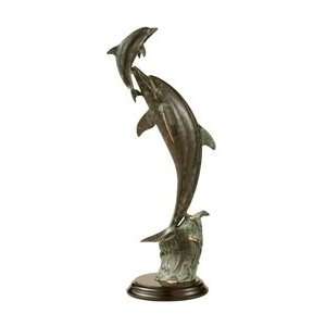  Bronze Mother Baby Dolphin Verdi Sculpture
