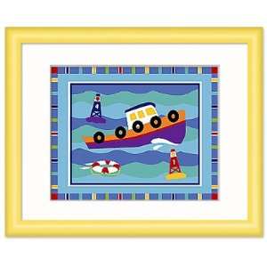  Boats & Buoys   Kids Wall Art w Yellow Frame & Tug Boat 