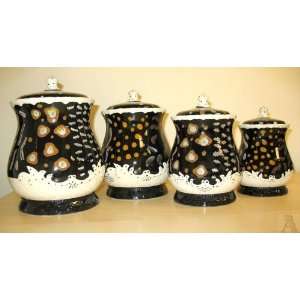  Black Abstract Design Kitchen Canister Set: Home & Kitchen