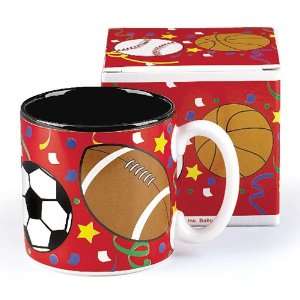  Red Sports Themed Coffee Gift Mug   featuring Baseball, Basketball 