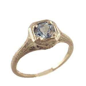   White Gold Vintage Style Filigree .60ct Sky Blue Topaz Ring: Jewelry