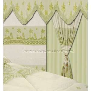 Tropical Palm Curtain Set w/ Valance/Sheer/Tassels 
