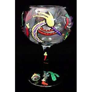 Chilies & Kokopelli Design   Hand Painted   Grande Goblet 