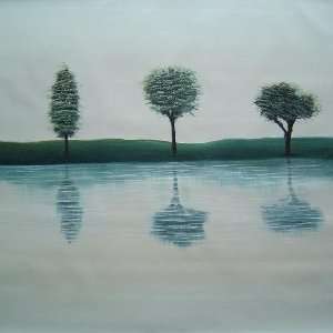   Trees at Spring Lakeside Oil Painting 32 x 32 inches