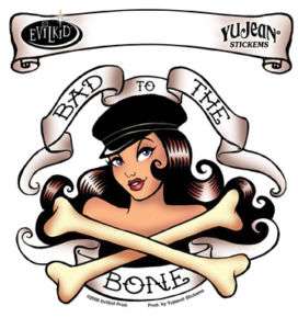 Retro Bad to the bone Pinup Girl Sticker Vixen Tattoo  
