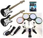 NEW PS2 ROCK BAND 2 Game Set w/2 WIRELESS GUITARS Drums playstation 2 