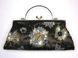 BLACK Beads Beaded Evening Handbag Purse Bag Clutch 615  