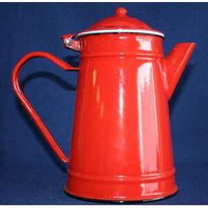    Vintage Belgian Red Kitchenware Enamel Tea Kettle 