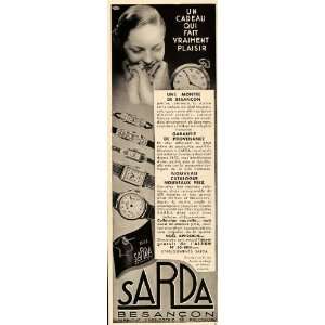  1934 French Ad Sarda Besancon Watches Mens Ladies 