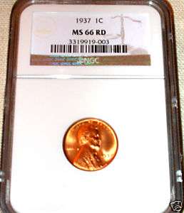 1937 P NGC MS 66 RD LINCOLN WHEAT CENT BEAUTY  