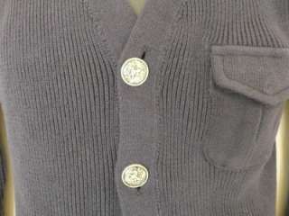 ZARA men sweater cardigan navy blue military buttons authentic cotton 