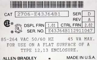 Allen Bradley AB 2706 E43J64B1 DataLiner DL40 PLC Operator Interface 