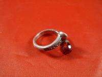 SILVER 925 VINTAGE MARCASITE RED STONE RING S7 SCRAP +  