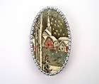   CHURCH COVERED IN SNOW WINTER PIN BROOCH BROKEN CHINA JEWELRY