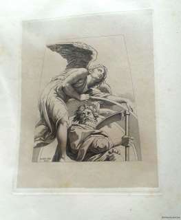 NR 1839 Rare ANTIQUE Illustrated Book ITALY Plate Engraving ANGEL ROME 