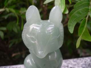 Hand Carved Green Jade Gemstone Fox Figurine S5526  