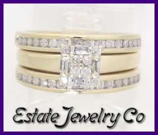 10k Yellow Gold 3pc Round & Baguette Diamond Wedding Engagement Ring 