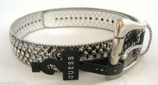 GUESS BLACK+SILVER BELT w STUDS+CRYSTALS WOMENS SIZE SM 844533032400 