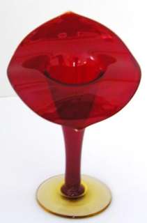 Vintage Hand Blown Jack in the Pulpit Vase Deep Red & Yellow  