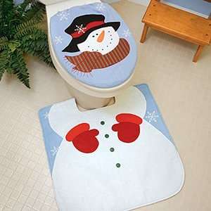  Snowman Winter Scene Toilet & Bath Rug Set: Everything 