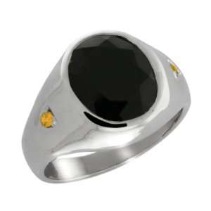   17 Ct Oval Black Onyx and Yellow Citrine 10k White Gold Ring: Jewelry