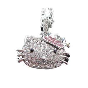 : Hello Kitty 3D Cubic Zirconia Diamante W/Pink Crown Necklace w/FREE 