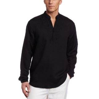 Cubavera Mens Long Sleeve Embroidered Linen Popover Shirt