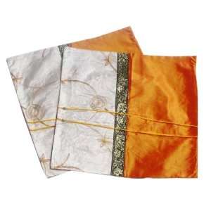  Orange and Ivory Chinese Silk Pillowcases (A Pair 