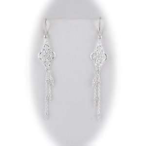    Sterling Silver Floral Link Tassel Dangle Earrings Italy: Jewelry