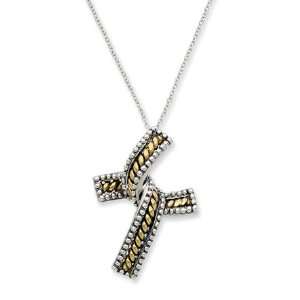 Two Tone, Completion Cross Necklace in Silver & Gold 