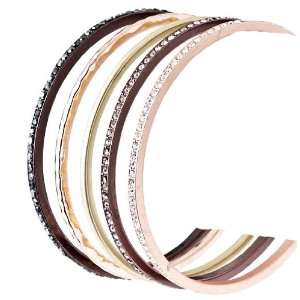  Crystal Studded Bangle Set in Mixed Metal Colors: Jewelry
