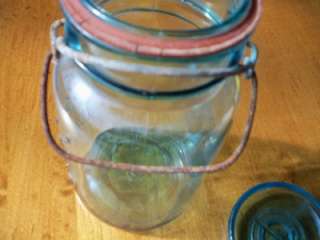   Old Aqua Blue Ball Ideal Wire Bale Glass Lid Mason Fruit Canning Jar