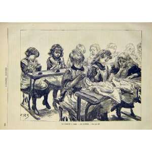  Paris Charity Orphan Children Sewing French Print 1891 