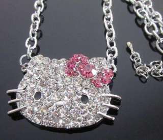 New Hello Kitty Diamante Pink Bow pendant necklace N14  