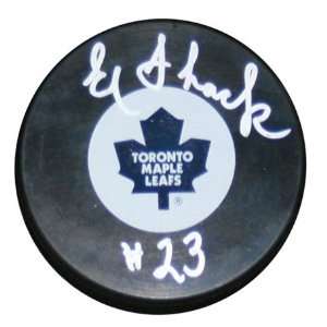  Eddie Shack Signed Hockey Puck With Toronto Maple Leafs 