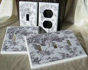 BLACK & WHITE ROSE TOILE LIGHT SWITCH PLATE COVER  