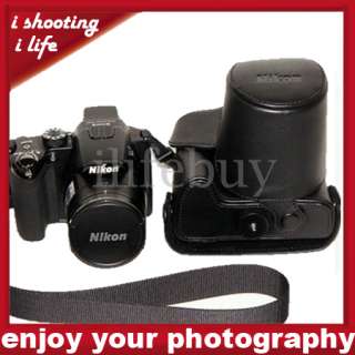 PU leather Camera case bag for Nikon Coolpix P100 Black  