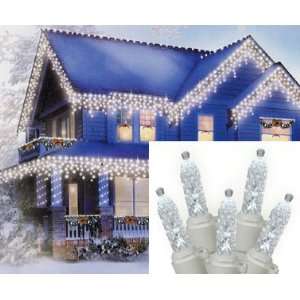   Pure White LED M5 Icicle Christmas Lights   White Wire