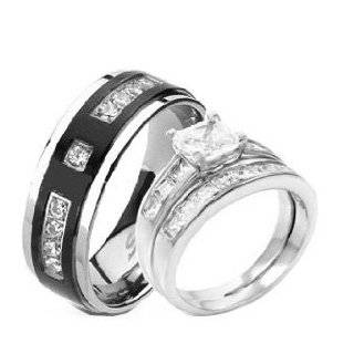 His & Hers 3 Pieces, 925 Sterling Silver & Stainless Steel Engagement 