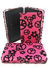 Retro Flowers Peace Signs Thick Flat Wallet Clutch Purse Hot Pink 