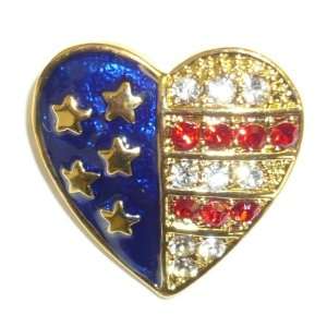  Goldplated Enamel & Crystal Patriotic Heart Pin Jewelry