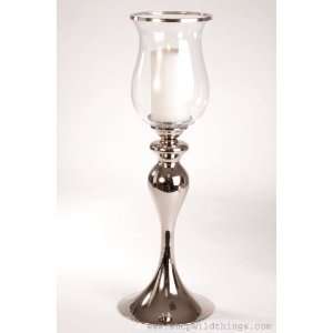  Silver Pillar Candle Holder with Glass Silver Rimmed Top 19.5 Tall 