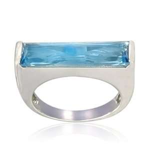  Sterling Silver Baguette Shaped Blue Topaz Ring, Size 9 