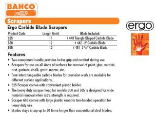 NEW BAHCO TOOLS 11 L ERGO CARBIDE BLADE SCRAPER 625  