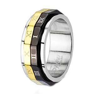   Ring With Black and Gold Plated Center with Roman Numerals Jewelry