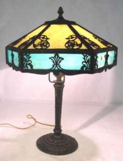 MAGNIFICENT C.1910 BRADLY AND HOBBARD SLAG GLASS LAMP N/R  